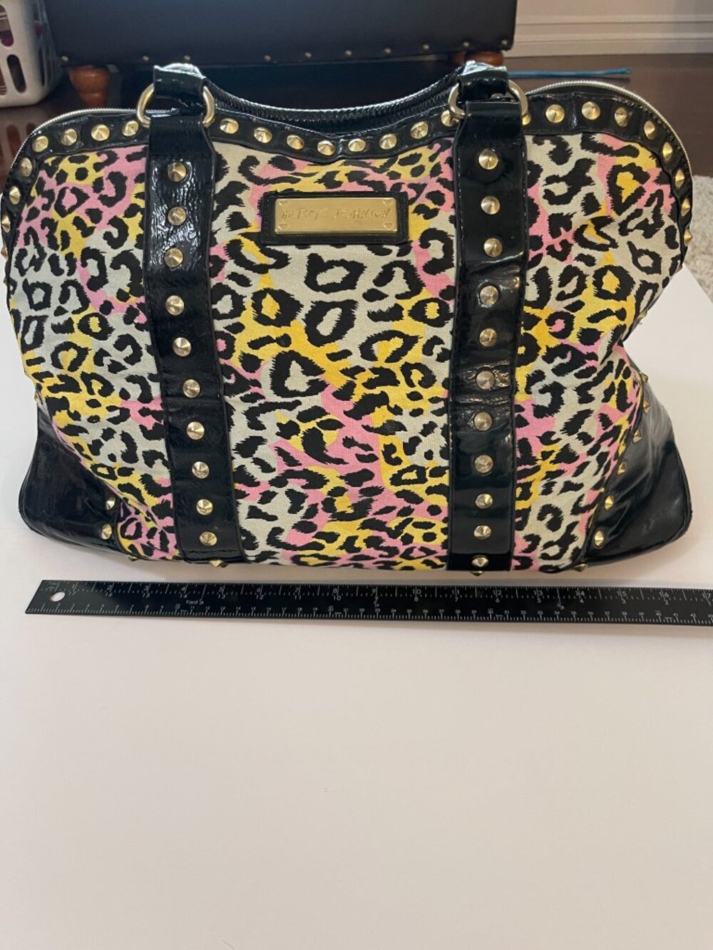 Betsey Johnson Y2K Leopard Studded Satchel Statement Bag - Picture 7 of 13
